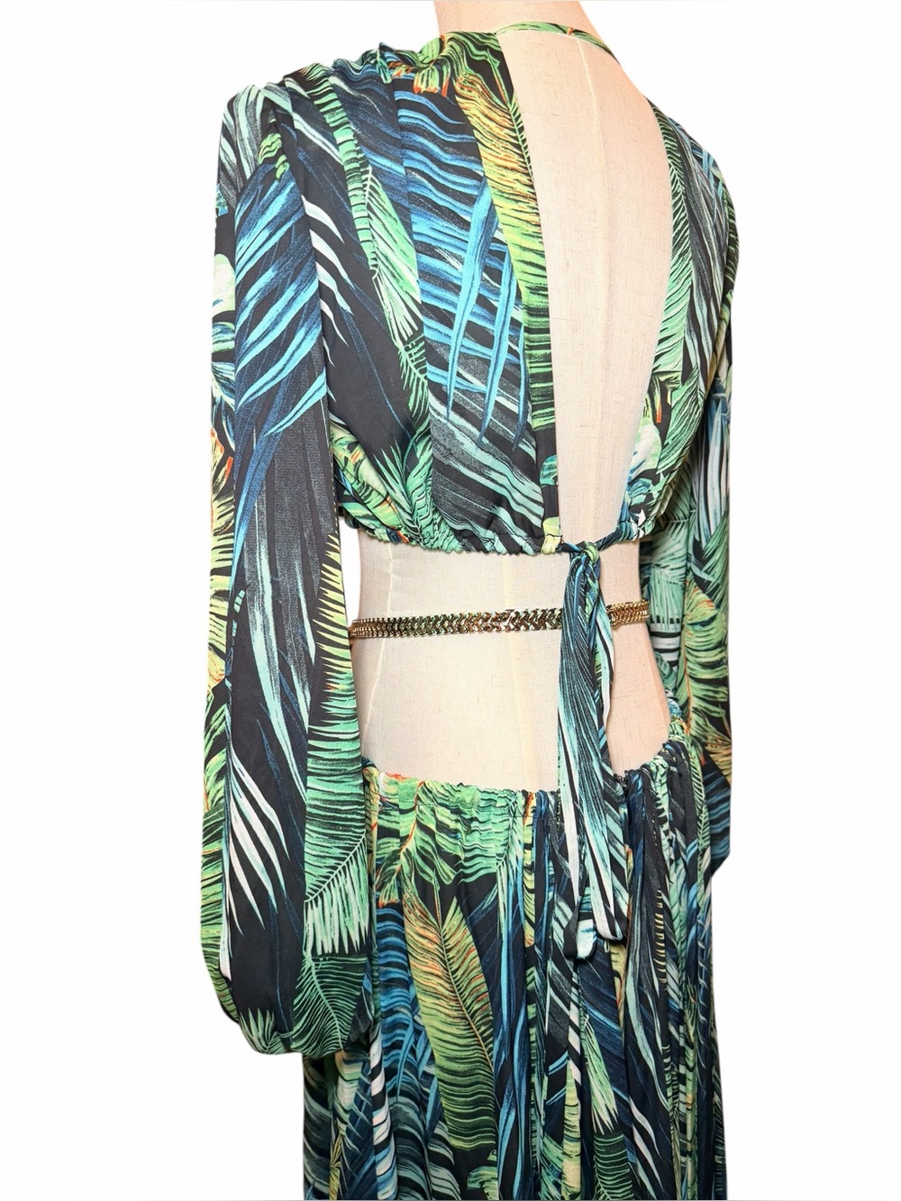 Bronx & Banco Jungle Cut Out Tropical Silk Maxi Dress Green M US 6 - Picture 12 of 14